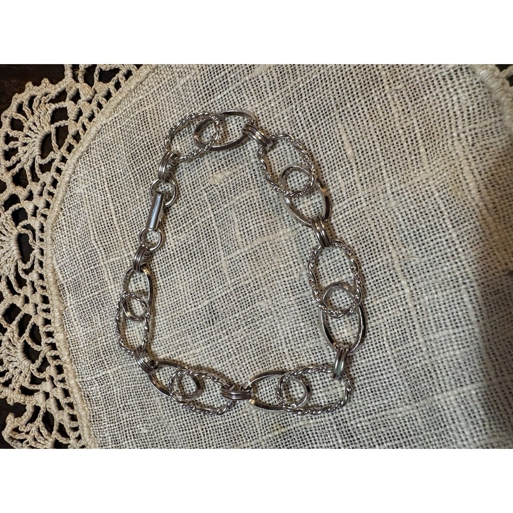 Sterling Silver  Chain Bracelet 7 1/2" Long Signed Sterling Overlapping Oval